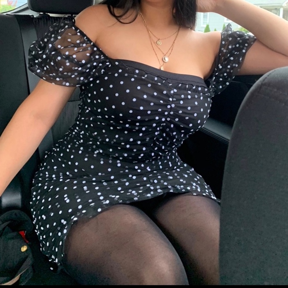 Mini black dress with white dots